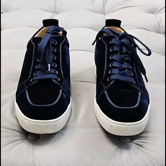 Christian Louboutin Navy Blue Velvet Lace Up Sneaker Flats Mens Shoes 42 9 - Picture 7 of 15